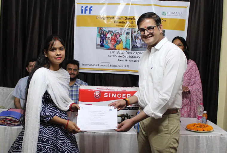 HPPI’s Integrated Slum Development Project Nathupur, Gurugram organised a Graduation Ceremony on 28th April 2025, honouring 35 women trainees in beautician and tailoring courses. Each graduate was awarded a sewing machine or a beautician’s kit, along with certificates recognising their dedication and successful steps toward self-reliance.