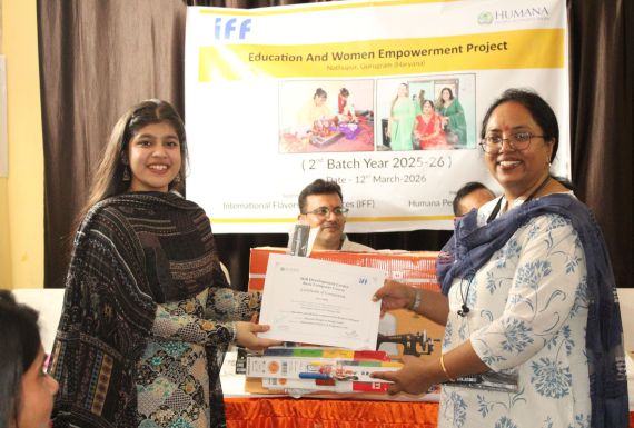 HPPI’s Education and Women Empowerment Project Nathupur, Gurugram, organised a Graduation Ceremony on 12th March 2026, to commemorate the achievements of 40 women trainees in beautician and tailoring courses. Each of the 40 graduates received a sewing machine or a beautician’s kit. The graduates were also awarded certificates recognising their dedication and successful completion of their respective courses.